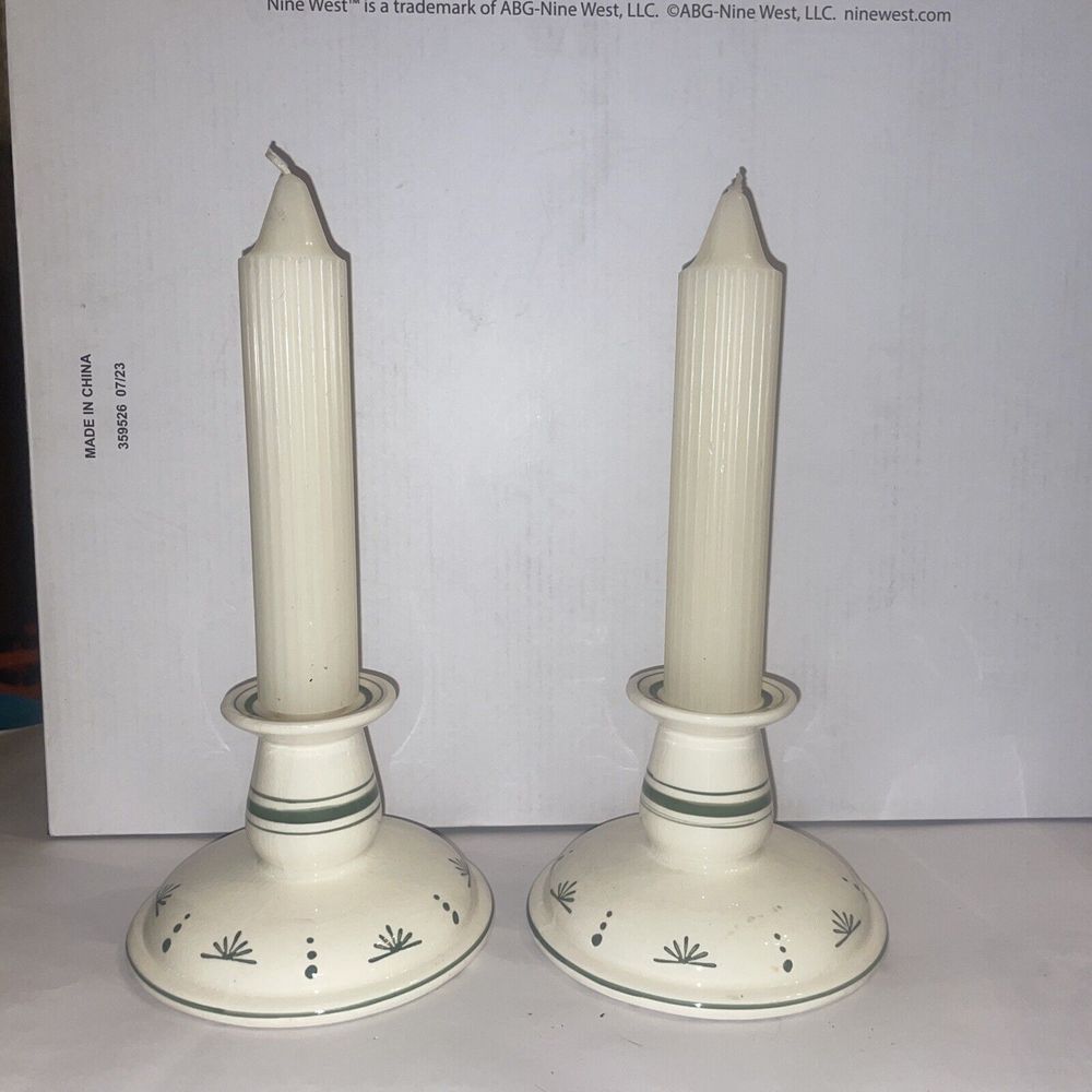 Beautiful‎ Pair Of Cream And Navy Ceramic Candlestick Holders - Made By Carolina